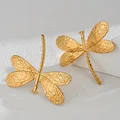 EILIECK 316L Stainless Steel Gold Color Dragonfly Stud Earrings For Women Fashion Waterproof Jewelry Holiday Gift Bijoux Серьги preview-3