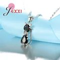 Fast Shipping Retail Romantic Engagement Silver Cute Cat Jewelry Sets Necklace Earrings With Austrian Crystal For Women