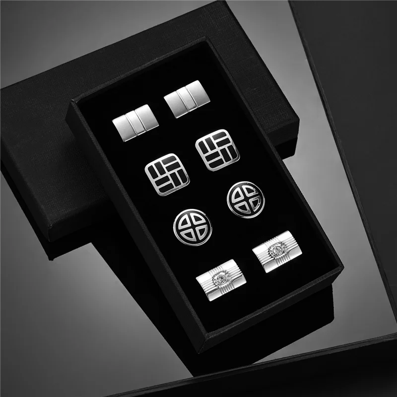 4 Pairs CuffLinks For Mens Wedding Souvenirs Guests Gift Man Shirt Cufflink With Gift Box Luxury Jewelry Business Party Tie Clip-animated-img