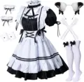 2024 6pcs Set Cute Maid Costume Cosplay Hand GameRed Wine Sweet Maid Costume Lolita Anime Cosplay