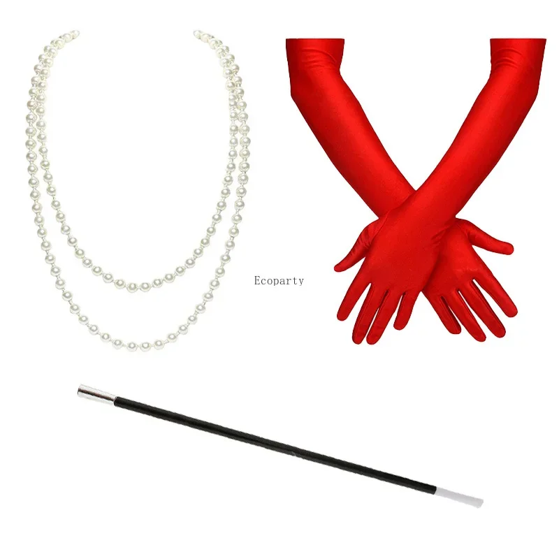 Drop Shipping 1920s Vintage Party Suit Bachelor Party Necklace Gloves Smoke Pole 3-piece Set Women's Party Suit Cruella Disfraz-animated-img