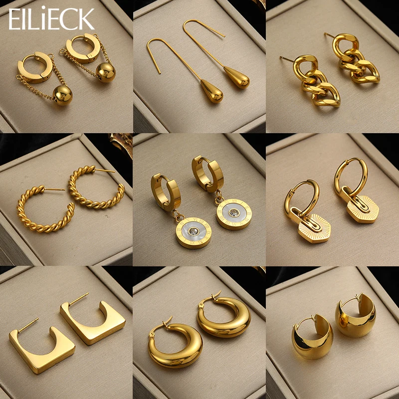 EILIECK 316L Stainless Steel Simple Hoop Earrings For Women High Quality Waterproof Gold Color Fashion Ear Jewelry Party Gifts-animated-img