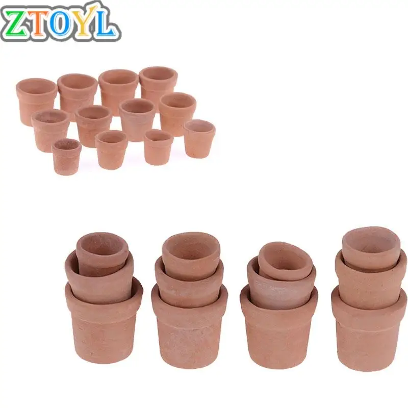 12pcs Mini Red clay Flowerpot Simulation Garden Flower Pot Model Toy For 1/12 doll house Miniature Accessories-animated-img