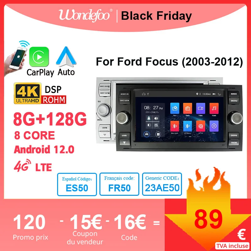 Αγορά Ηλεκτρονικός εξοπλισμός αυτοκινήτου  8GB 128GB CarPlay Android 12  Auto Radio For Ford Mondeo S-max Focus 2 C-MAX Galaxy Fiesta transit Fusion  Car stereo Autoradio 4G