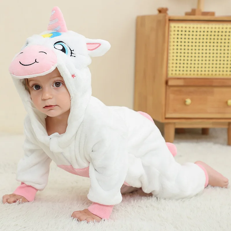 Halloween Baby Kigurumi Unicorn Dinosaur Cartoon Romper Bodysuits Infant Kids Jumpsuit Girls Boys Cosplay Pajamas Costumes-animated-img