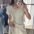 Y2K Cropped Tops Summer Women V Neck Short Sleeve Solid Color Tunic Waist Korean T-shirts CDPF-YYG-T101 preview-2