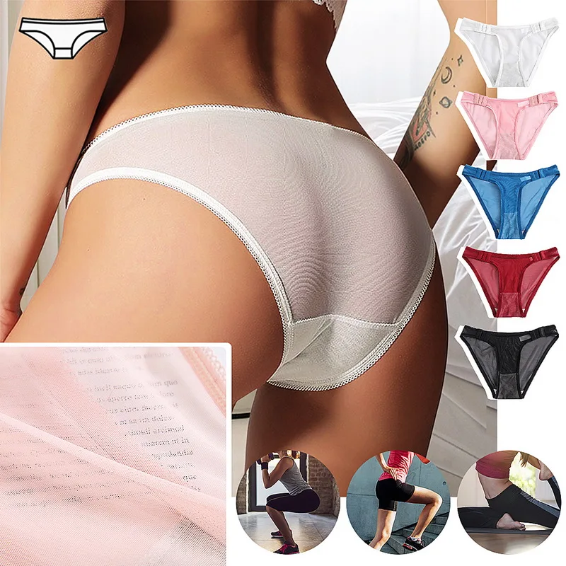Sexy Girl Panties Women Glossy Underwear Panty Low Waist Solid Color Satin  Fabric Briefs Embroidery Fitness Sports Underpants