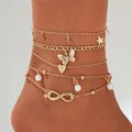 5pcs אננס בוהמי פנינה anklet לנשים אופנה מזג פשוט נשים אינסוף צמידי קרסול תכשיטים כוכב anklets