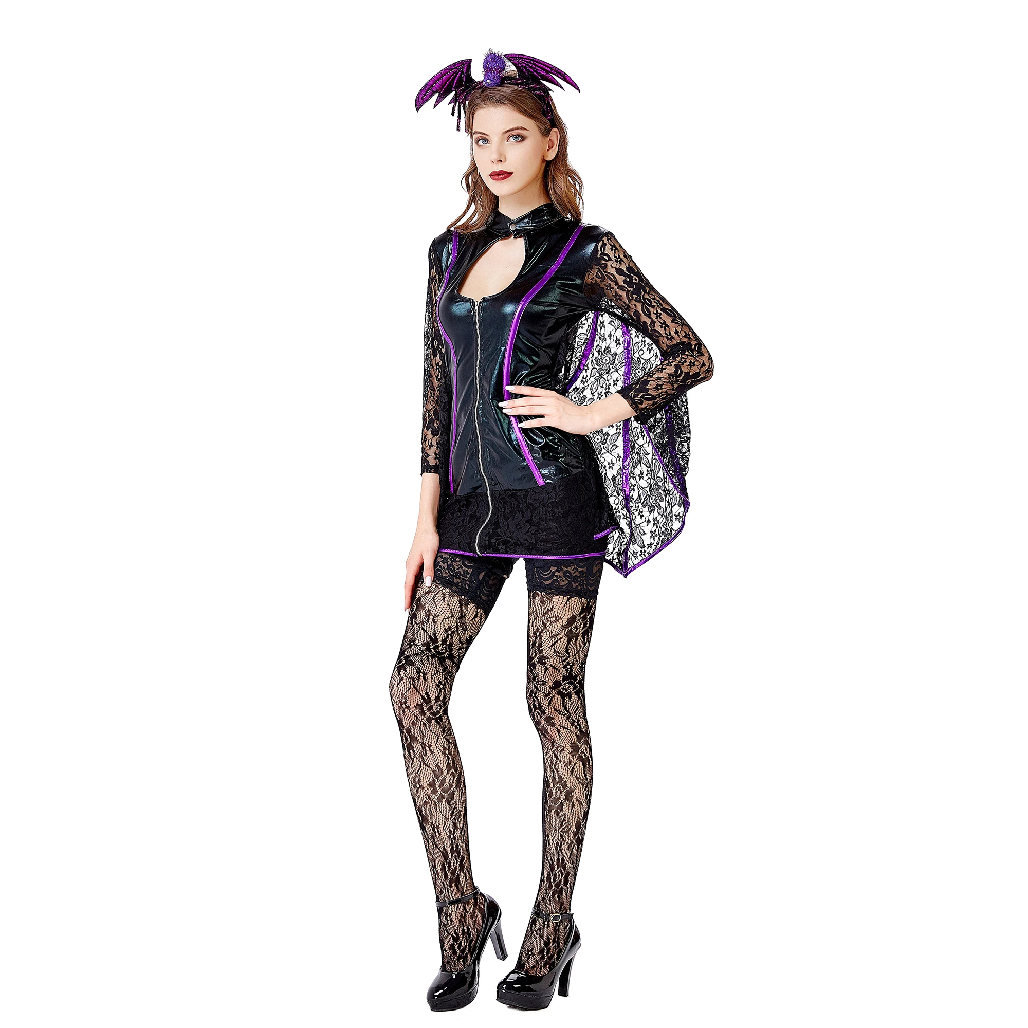 Halloween Costumes for Women's Gothic Vampire Costume Halloween Bat Hooded Dress for Adults-animated-img