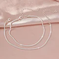 1/2PCS Shiny Sparkling Simple Silver Color Anklet for Women Simple Elegant Copper Jewelry Female Beach Ankle Bracelet on Foot preview-1