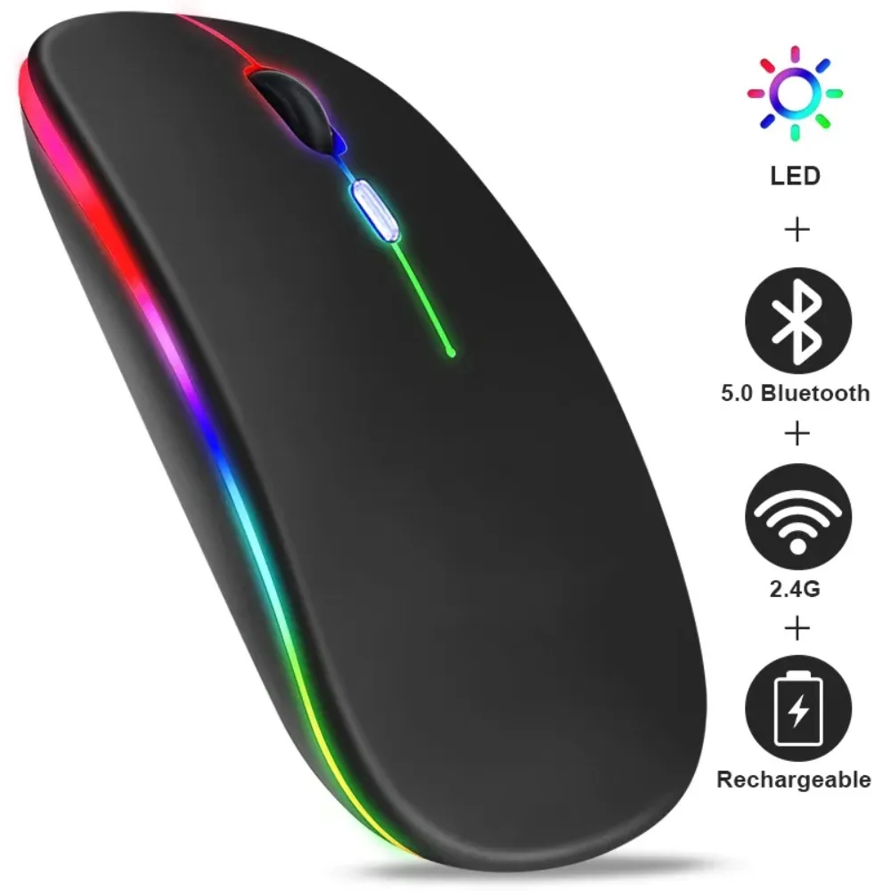 Wireless Mouse RGB Rechargeable Bluetooth Mice Wireless Computer Mause LED Backlit Ergonomic Gaming Mouse for Laptop PC 3600DPI-animated-img