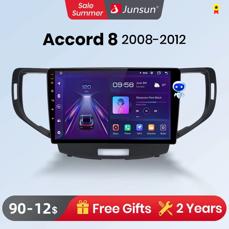 Junsun V1pro AI Voice 2 din Android Auto Radio for Honda Accord 8 2008-2012 Carplay 4G Car Multimedia GPS 2din autoradio
