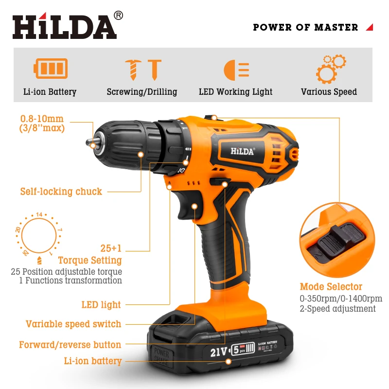 HILDA Electric Drill Cordless 