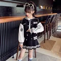 Girls Korean Style Pleated Skirt Set 2024 Autumn New Fashionable Mid To Large Children's Baseball Jersey Mini Dress 2-piece Set preview-2