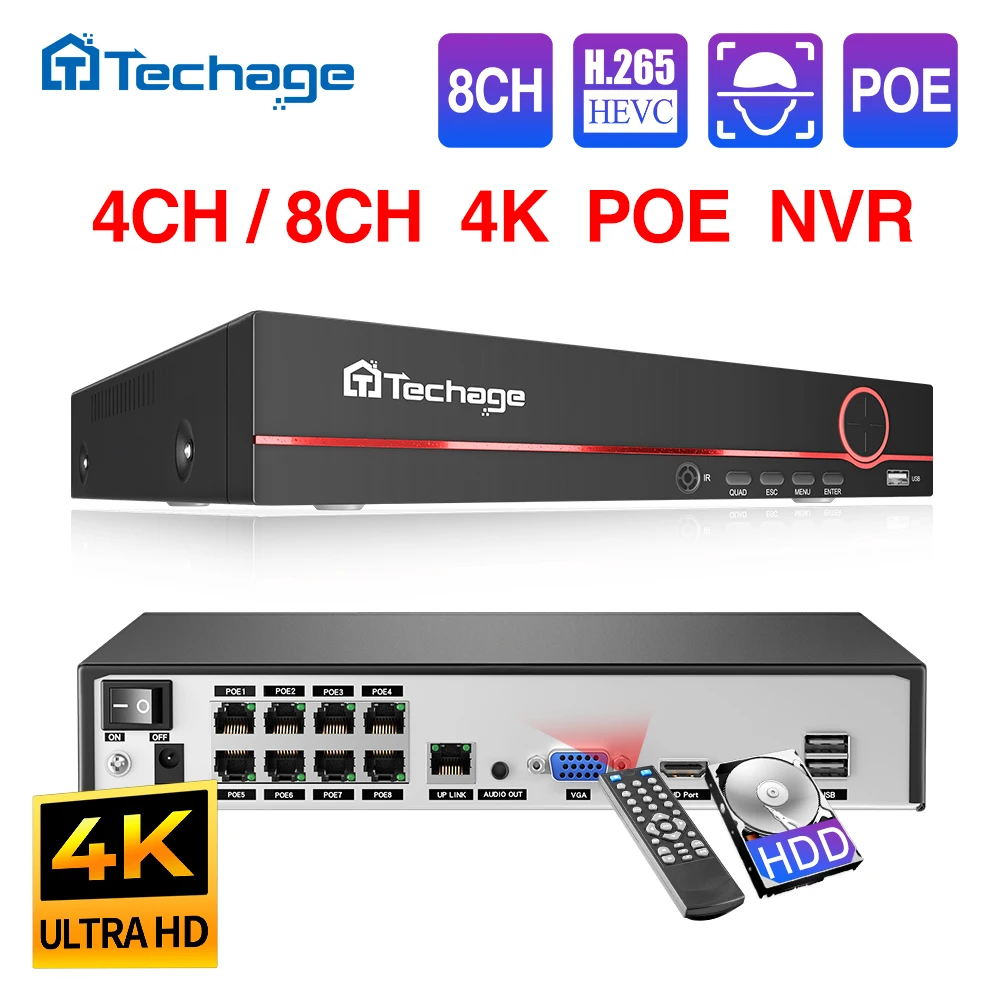 Купить Видеонаблюдение | Techage H.265 8CH 4MP 5MP 8MP 1080P 4K POE NVR ...