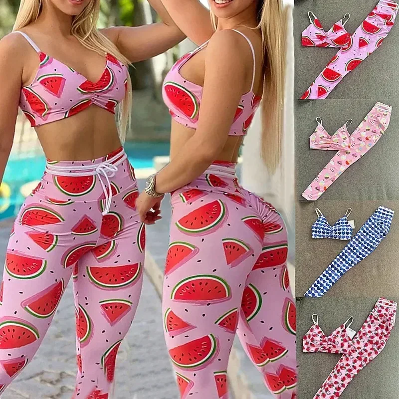 Nylon Women Yoga Set 2PCS Gym Scrunch Workout Pant Female Push Up Bra High Waist Leggings Fitness Sport Wear Active Suits-animated-img