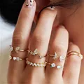 Boho Zircon Rings Set Gold Color Bohemia Crystal Letter Love Heart Moon Arrow Flower Ring for Women Lovers Wedding Jewelry Gifts preview-4