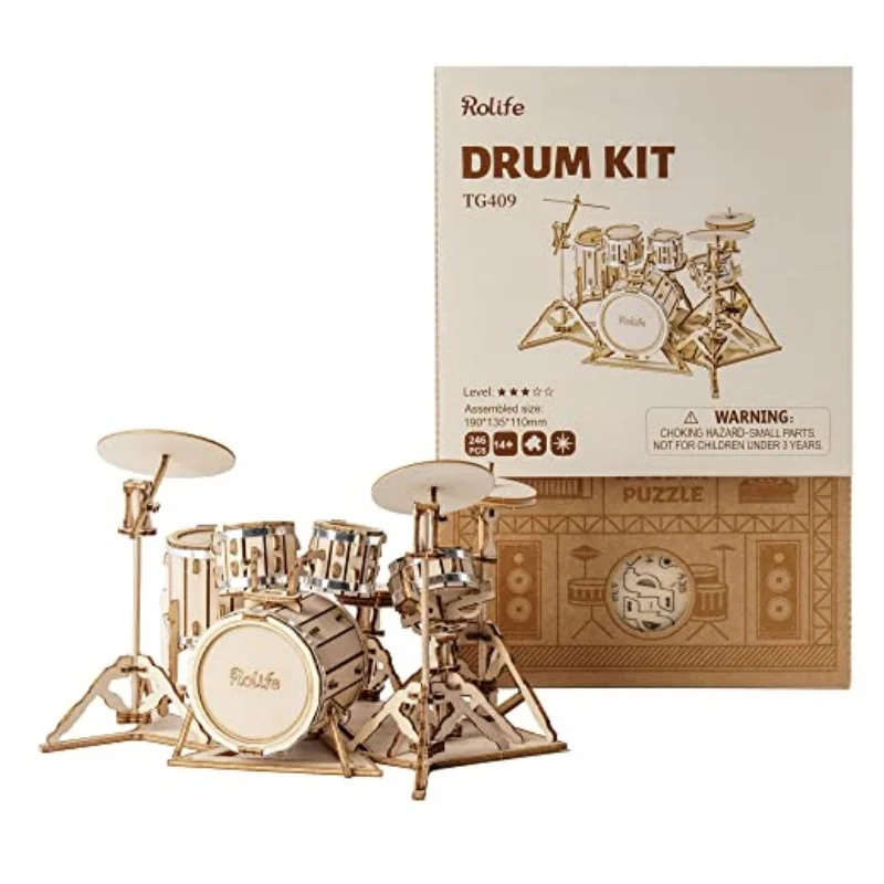 Robotime 3D Wooden Puzzle Toy DIY Cello Model Kits Wooden Craft Kits DIY Model Drum Kit  Adorable Home Decoration for Teens-animated-img