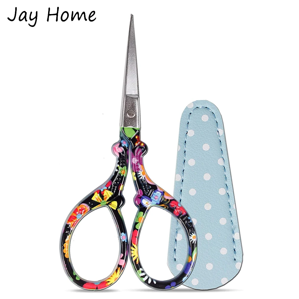 1PC Sharp Embroidery Scissors Sewing scissors with Leather Scissors Cover for Needlework Craft Sewing Handicraft DIY Tool-animated-img