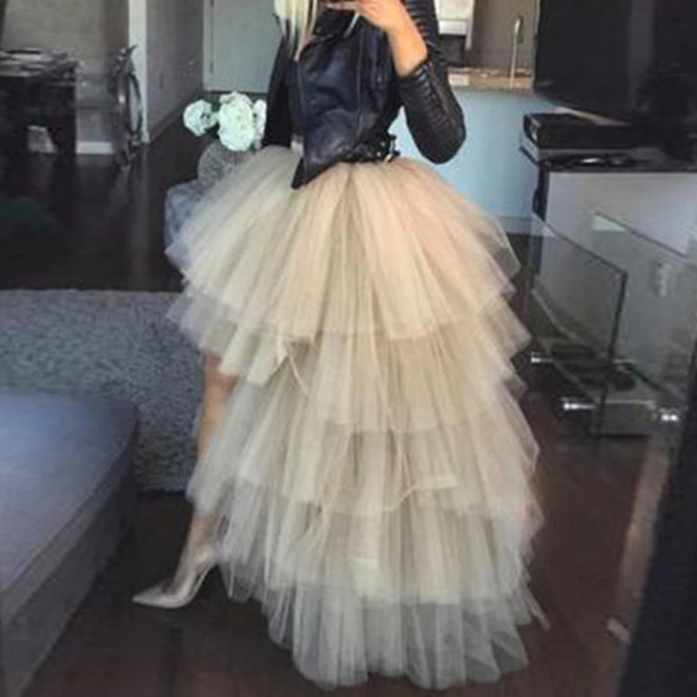 2024 Fashion Women Tutu Skirts High-Low Tulle Skirt Tiered Layers Long Cake Petticoat Wedding Bridal Accessories Prom Party-animated-img