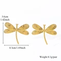 EILIECK 316L Stainless Steel Gold Color Dragonfly Stud Earrings For Women Fashion Waterproof Jewelry Holiday Gift Bijoux Серьги preview-2