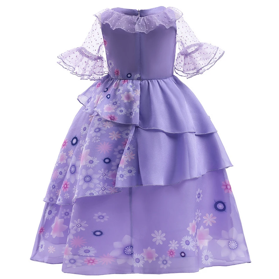 Kids Isabela Dress Children Summer Floral Swing Flared Costume Girl Encanto Cosplay Outfit Madrigal Halloween Clothes 3-12Y-animated-img