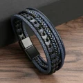 1pc Fashion Accessories MEN'S Multi-layered Vintage Leather Rope Braided Bracelet Alloy Magnetic Buckle Bracelet preview-3