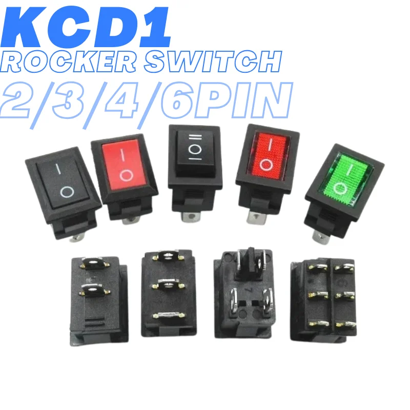 100/200/500/10000pcs KCD1 Boat Car Rocker Switch 6A/250V 10A/125V AC With Red Green Light Switch 2/3/4Pin 21*15mm on off on-animated-img