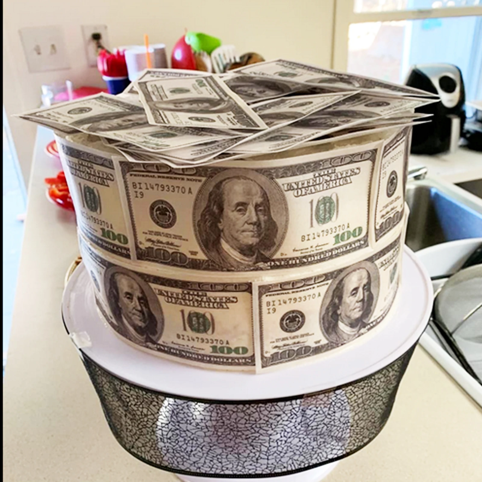 50pcs/Box 100-Dollar-Bill Money Edible Glutinous Wafer Rice Paper Cake  Toppers Birthday Wedding Pastry