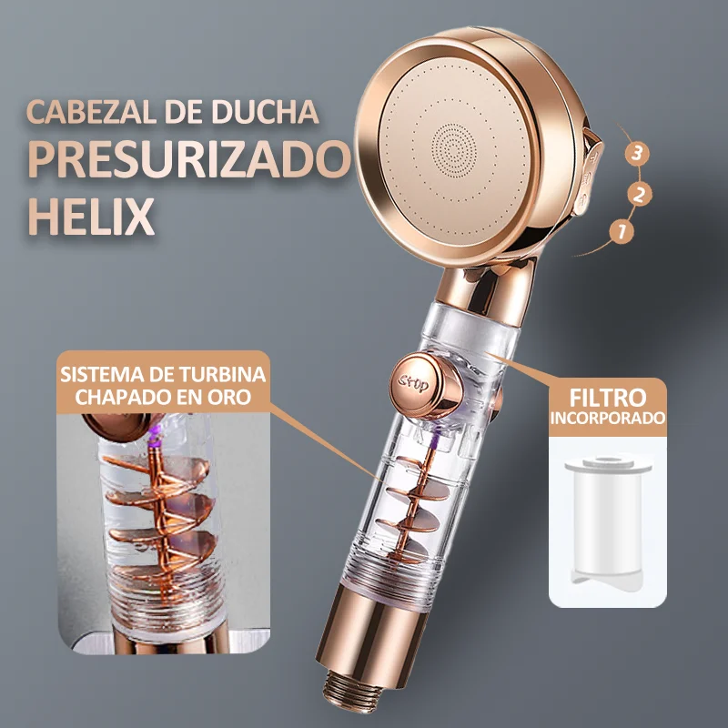 New 3 Modes High Pressure Shower Head Gold Water Saving Showerhead with Stop Button Eco Filter Shower Head Bathroom Accessories-animated-img