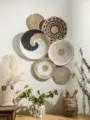 6 pcs Boho יד ארוג קיר סל תלוי בבית קישוט קיר כפרי מתנת עיצוב סל עבור שולחן מטבח סל הסלון של חווה
