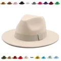 Fedora Hat Women Winter Hats for Women Ribbon Band Men's Hat Wide Brim Classic Beige Wedding Church Bowler New Cap chapeau femme