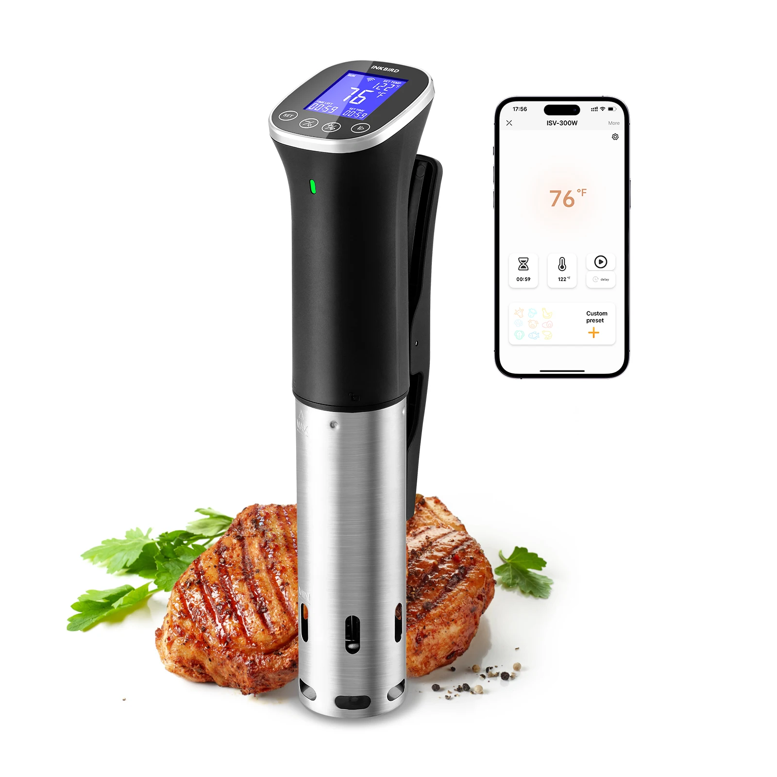 INKBIRD ISV-300W WiFi Sous Vide Machine Waterproof Sous Vide Cooker APP Remote Control with Recipes Alarm Timer Booking Function-animated-img