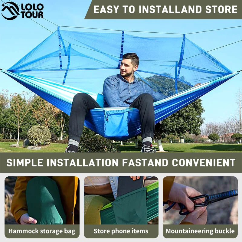 Mosquito-Proof Mosquito Net Hammock Portable 210T Nylon Hammock With Tree Belt Use For Outdoor Beach Terrace Hiking Camping Park-animated-img