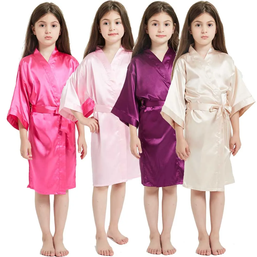 Toddler Girl Nightgown Satin Teenage Red Pink Silk Kimono Spa Bath Robe for Girls Wedding 3 to 4 5 6 7 8 9 10 11 12 13 14 Years-animated-img