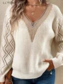 Autumn Winter Women's Sweater Fashion Knitted Long Sleeve Tops White Lace V-neck Pullovers Casual New In Knitwears 2024 preview-1