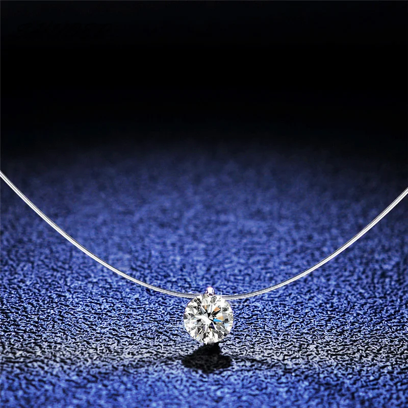 Andara 1ct Moissanite Diamond S925 Sterling Silver Invisible Transparent Fishing Line Clavicle Chain Necklace Women's Jewelry-animated-img