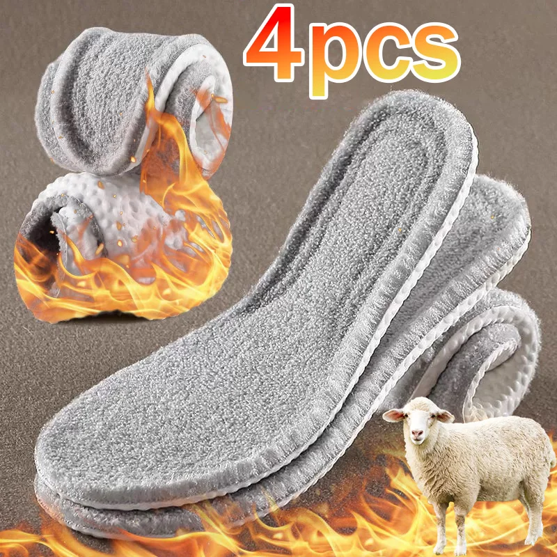 Fleece Self-heating Thermal Insoles for Feet Winter Thicken Wool Memory Foam Shoe Pads Men Women Elastic Snow Boots Sports Shoes-animated-img