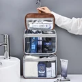 Zipper PU Leather Men Business Portable Storage Bag Toiletries Organizer Women Travel Cosmetic Bag Hanging Waterproof Wash Pouch