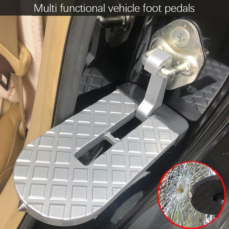 Folding Car Door Step for Car Roof Access Both Foot Support Universal Stand Latch Hook Auxiliary Foot Pedal with Safety Hammer-animated-img