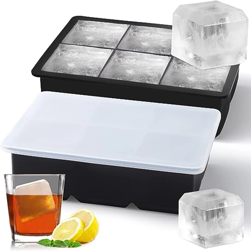 6 Grid Big Ice Tray Mold Giant Jumbo Large Food Grade Silicone Ice