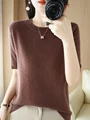 New Chic Women Summer T-shirt O-neck Short Sleeve Pullover Sweater Merino Wool Knitwear Basic Soft Clothing Korean Style Tops preview-3