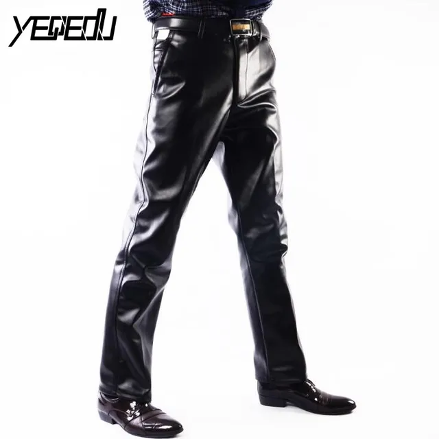 #2202 Faux Leather Pants Men Fashion Casual Plus Size 29-42 Motorcycle Trousers Men PU Leather Pants Black Straight High Quality-animated-img