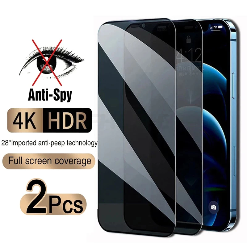 2PCS Full Cover Anti-Spy Screen Protector For iPhone 11 12 13 14 Pro MAX Privacy Glass For iPhone X XR XS MAX 14 Pro Glass Film-animated-img