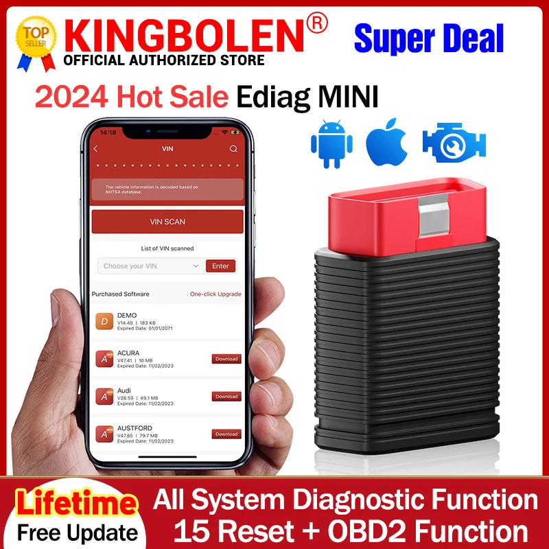 KINGBOLEN EDIAG Full System All Brand OBD2 Diagnostic Tool 1 Year Free  Update
