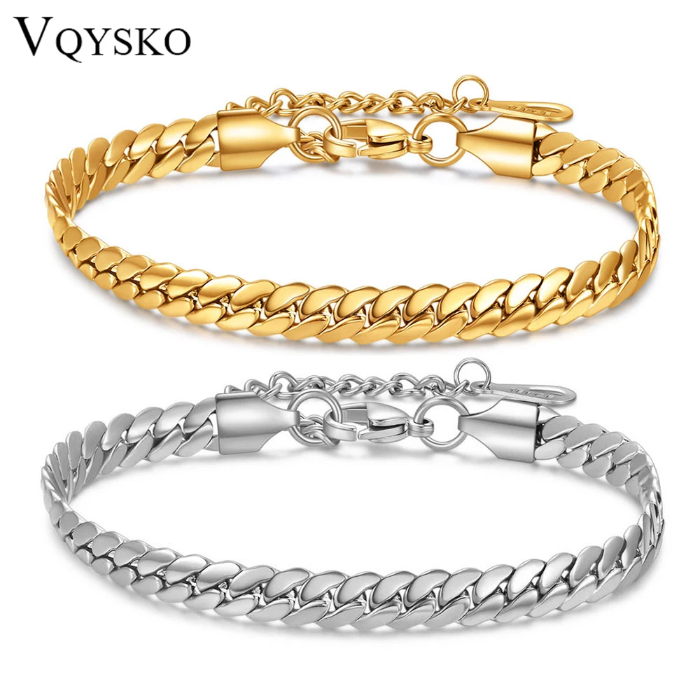 VQYSKO Stainless Steel Curb Cuban Link Bracelets For Men Women Gold Silver Color Miami Chunky Chain-animated-img