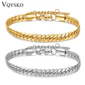 VQYSKO Stainless Steel Curb Cuban Link Bracelets For Men Women Gold Silver Color Miami Chunky Chain