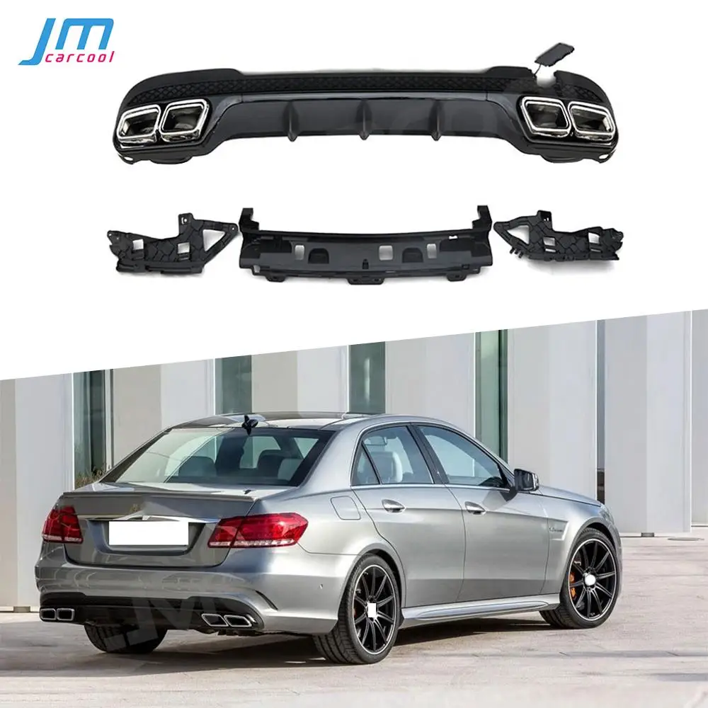 PP Material Rear Bumper Lip Diffuser with Exhaust for Mercedes Benz E Class W212 E350 E400 E63 AMG Sport 2013-2016 Non standard-animated-img