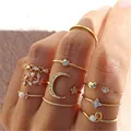 Boho Zircon Rings Set Gold Color Bohemia Crystal Letter Love Heart Moon Arrow Flower Ring for Women Lovers Wedding Jewelry Gifts preview-1