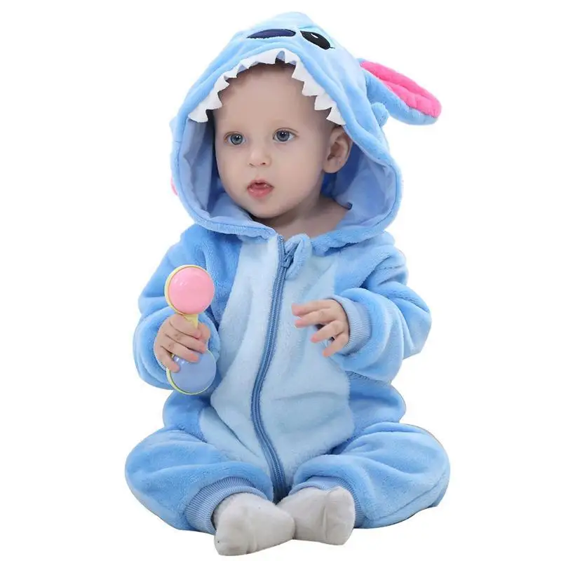 Disney Pajamas Stitch Siamese Romper Suit Lilo & Stitch Tracksuit Cute Baby Clothing Plus Velvet Keep Warm Pajamas Wholesale-animated-img